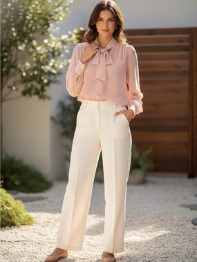 Blu Pepper Light Pink Swiss Dot Long Sleeve Bow Blouse Top